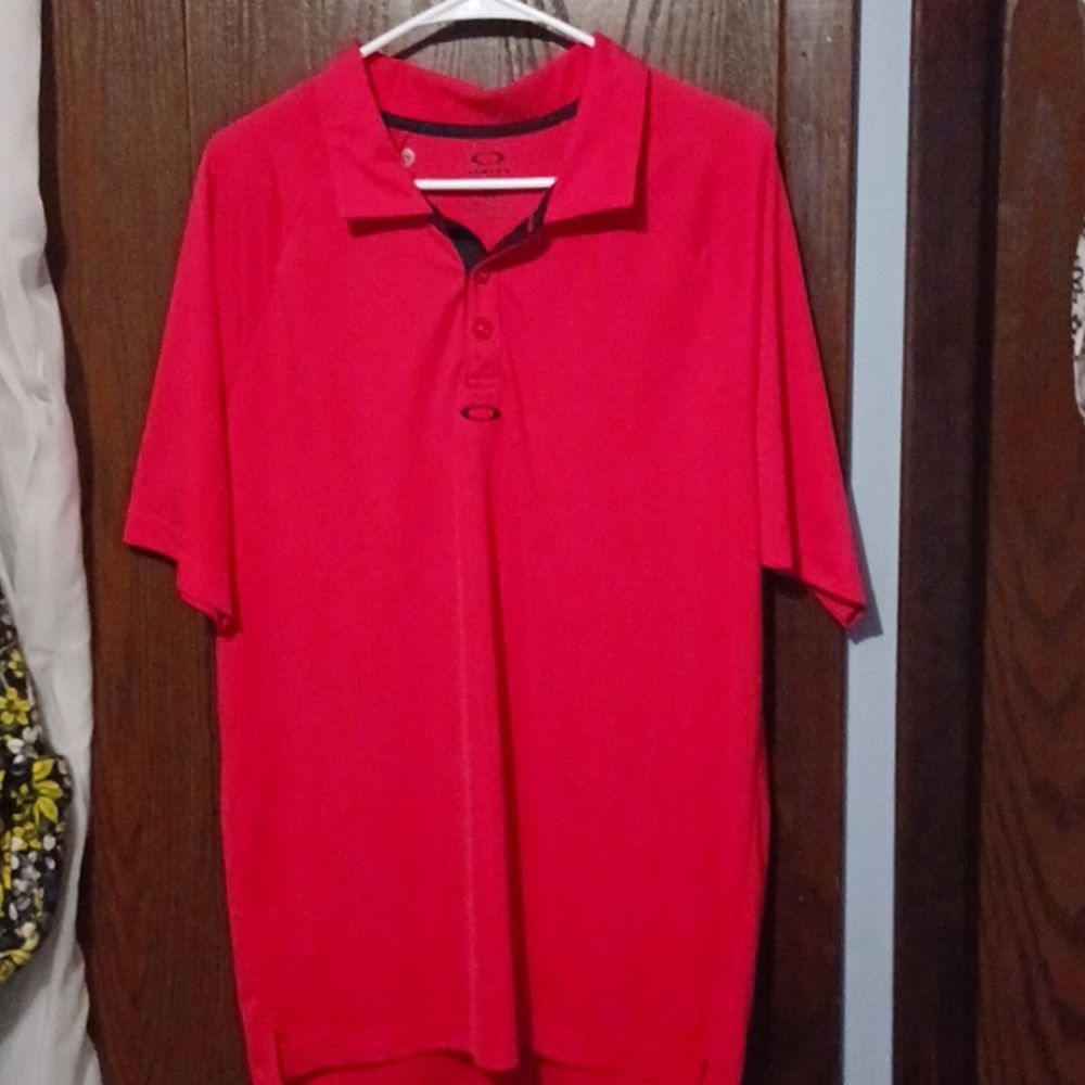 Oakley Hot Pink Size L Polo Shirt With Black Embroidery Brand Logo and Name